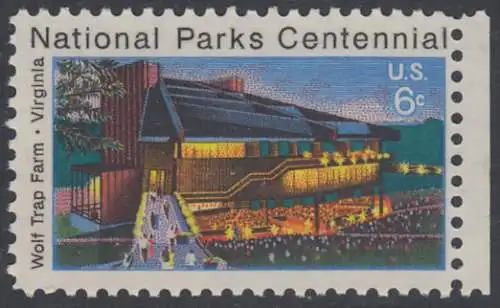 USA Michel 1068 / Scott 1452 postfrisch EINZELMARKE RAND rechts (a1) - 100 Jahre Nationalparks: Wolf Trap Farm, VA; Theater im Wolf-Trap-Farm-Nationalpark, Virginia