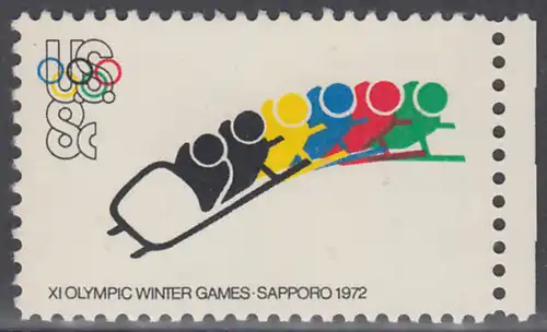 USA Michel 1075 / Scott 1461 postfrisch EINZELMARKE RAND rechts - Olympische Spiele 1972, Sapporo und München; Bobsport