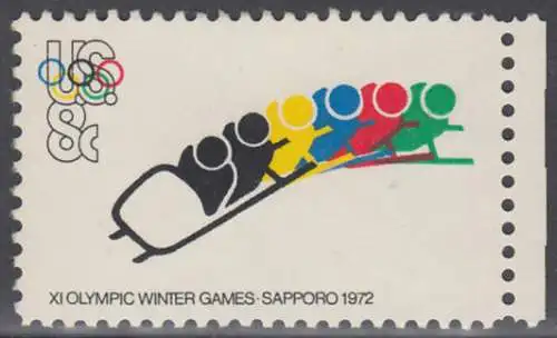 USA Michel 1075 / Scott 1461 postfrisch EINZELMARKE RAND rechts (a1) - Olympische Spiele 1972, Sapporo und München; Bobsport