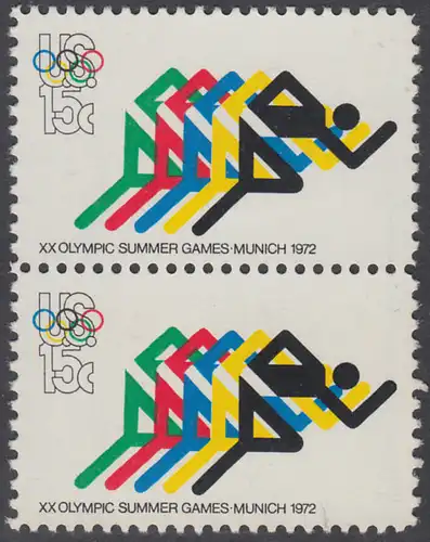 USA Michel 1076 / Scott 1462 postfrisch vert.PAAR - Olympische Spiele 1972, Sapporo und München; Laufen