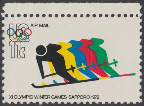 USA Michel 1077 / Scott C085 postfrisch EINZELMARKE RAND oben - Olympische Spiele 1972, Sapporo und München, Abfahrtslauf