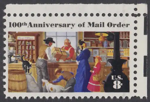 USA Michel 1083 / Scott 1468 postfrisch EINZELMARKE ECKRAND oben rechts - 100 Jahre Postversandgeschäft; Geschäft mit Poststelle