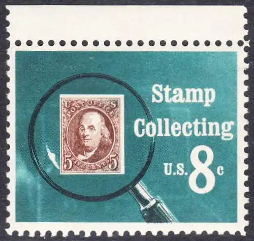 USA Michel 1090 / Scott 1474 postfrisch EINZELMARKE RAND oben (a1) - Briefmarkensammeln; USA MiNr. 1 unter der Lupe