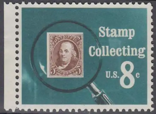 USA Michel 1090 / Scott 1474 postfrisch EINZELMARKE RAND links  (a1) - Briefmarkensammeln; USA MiNr. 1 unter der Lupe