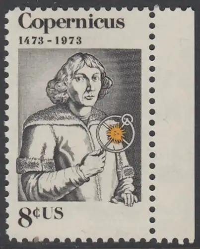USA Michel 1095 / Scott 1488 postfrisch EINZELMARKE RAND rechts - Nikolaus Kopernikus (1473-1543), deutscher Astronom