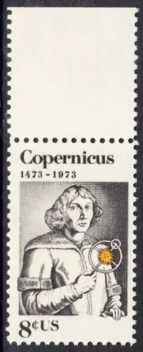USA Michel 1095 / Scott 1488 postfrisch EINZELMARKE RAND oben (a1) - Nikolaus Kopernikus (1473-1543), deutscher Astronom