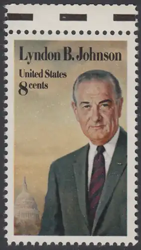 USA Michel 1118 / Scott 1503 postfrisch EINZELMARKE RAND oben (a1) - Tod von Lyndon Baines Johnson; 36. Präsident