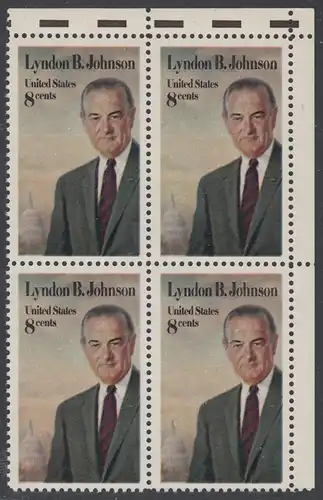 USA Michel 1118 / Scott 1503 postfrisch BLOCK ECKRAND oben rechts - Tod von Lyndon Baines Johnson; 36. Präsident