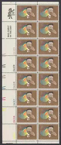 USA Michel 1119 / Scott 1486 postfrisch vert.PLATEBLOCK(16) ECKRAND unten links m/ Platten-# 34315 - Amerikanische Künstler: Henry Ossawa Tanner; Maler