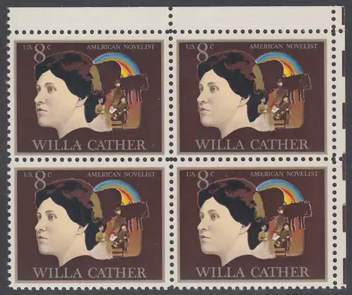 USA Michel 1120 / Scott 1487 postfrisch BLOCK ECKRAND oben rechts - Amerikanische Künstler: Willa Sibert Cather, Romanschriftstellerin