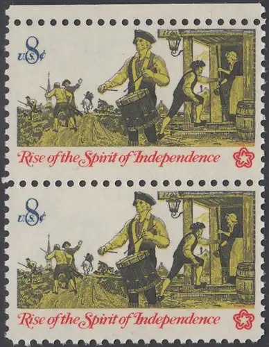 USA Michel 1121 / Scott 1479 postfrisch vert.PAAR RAND oben - 200 Jahre Unabhängigkeit der Vereinigten Staaten von Amerika (1976): Nachrichtenwesen zur Kolonialzeit; Trommler