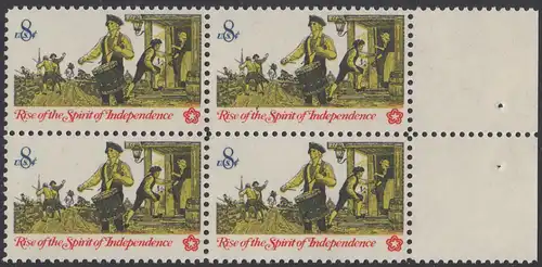 USA Michel 1121 / Scott 1479 postfrisch BLOCK RÄNDER rechts - 200 Jahre Unabhängigkeit der Vereinigten Staaten von Amerika (1976): Nachrichtenwesen zur Kolonialzeit; Trommler