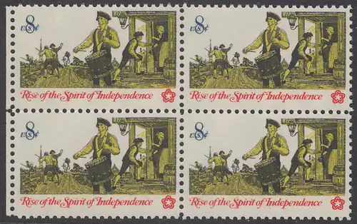 USA Michel 1121 / Scott 1479 postfrisch BLOCK RÄNDER links - 200 Jahre Unabhängigkeit der Vereinigten Staaten von Amerika (1976): Nachrichtenwesen zur Kolonialzeit; Trommler