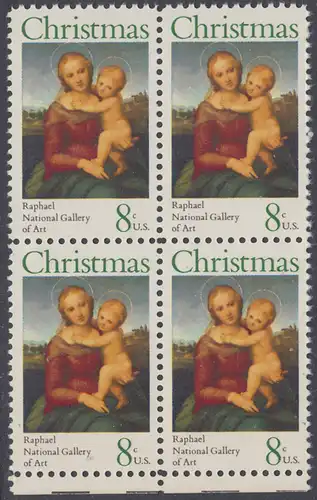 USA Michel 1123 / Scott 1507 postfrisch BLOCK RÄNDER unten - Weihnachten; Kleine Cowper-Madonna