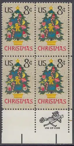 USA Michel 1124 / Scott 1508 postfrisch ZIP-BLOCK (lr) - Weihnachten; Weihnachtsbaum, Handstickerei
