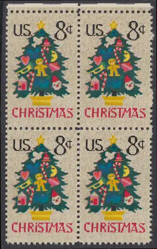 USA Michel 1124 / Scott 1508 postfrisch BLOCK RÄNDER oben - Weihnachten; Weihnachtsbaum, Handstickerei