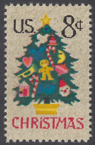 USA Michel 1124 / Scott 1508 postfrisch EINZELMARKE - Weihnachten; Weihnachtsbaum, Handstickerei