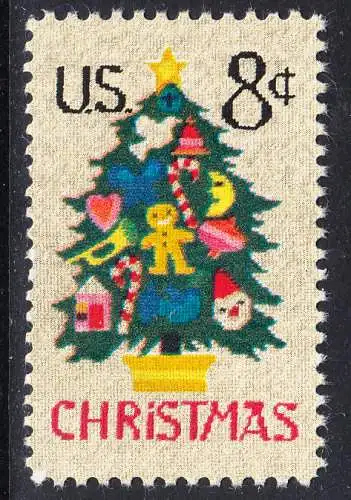 USA Michel 1124 / Scott 1508 postfrisch EINZELMARKE (a2) - Weihnachten; Weihnachtsbaum, Handstickerei