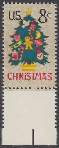 USA Michel 1124 / Scott 1508 postfrisch EINZELMARKE RAND unten - Weihnachten; Weihnachtsbaum, Handstickerei