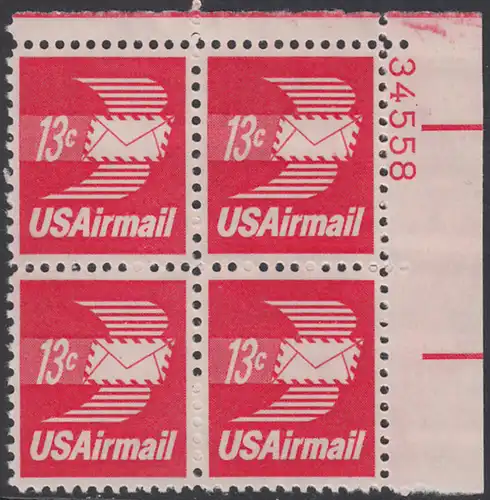 USA Michel 1125A / Scott C079 postfrisch Luftpost-PLATEBLOCK ECKRAND oben rechts m/ Platten-# 34558 - Luftpostbrief