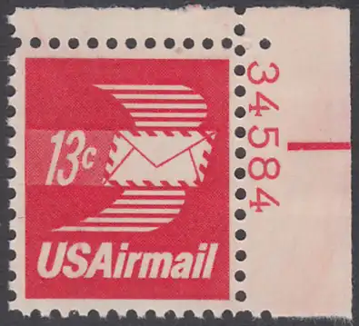 USA Michel 1125A / Scott C079 postfrisch Luftpost-EINZELMARKE ECKRAND oben rechts m/ Platten-# 34584 - Luftpostbrief