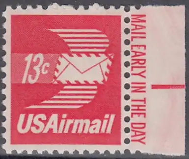 USA Michel 1125A / Scott C079 postfrisch Luftpost-EINZELMARKE RAND rechts m/ Mail Early-Vermerk - Luftpostbrief