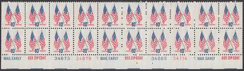 USA Michel 1126 / Scott 1509 postfrisch horiz.PLATEBLOCK(20) RÄNDER unten - US-Flaggen mit 50 und 13 Sternen