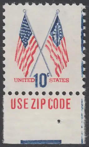 USA Michel 1126 / Scott 1509 postfrisch EINZELMARKE RAND unten m/ ZIP-Vermerk - US-Flaggen mit 50 und 13 Sternen
