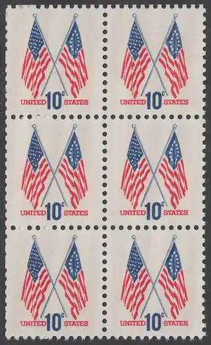 USA Michel 1126 / Scott 1509 postfrisch vert.BLOCK(6) - US-Flaggen mit 50 und 13 Sternen
