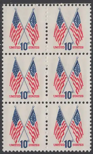 USA Michel 1126 / Scott 1509 postfrisch vert.BLOCK(6) RÄNDER oben - US-Flaggen mit 50 und 13 Sternen