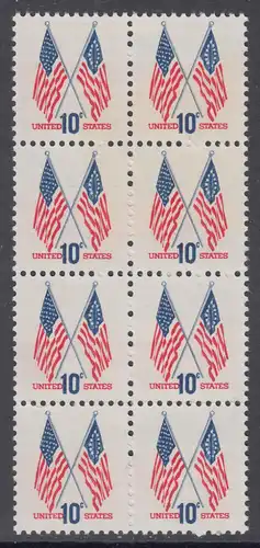 USA Michel 1126 / Scott 1509 postfrisch vert.BLOCK(8) - US-Flaggen mit 50 und 13 Sternen