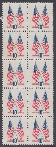 USA Michel 1126 / Scott 1509 postfrisch vert.BLOCK(10) - US-Flaggen mit 50 und 13 Sternen