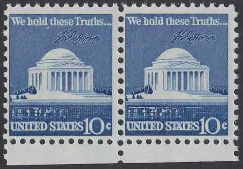 USA Michel 1127 / Scott 1510 postfrisch horiz.PAAR RAND unten - Jefferson-Denkmal, Washington, DC