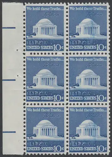 USA Michel 1127 / Scott 1510 postfrisch vert.BLOCK(6) RÄNDER links - Jefferson-Denkmal, Washington, DC