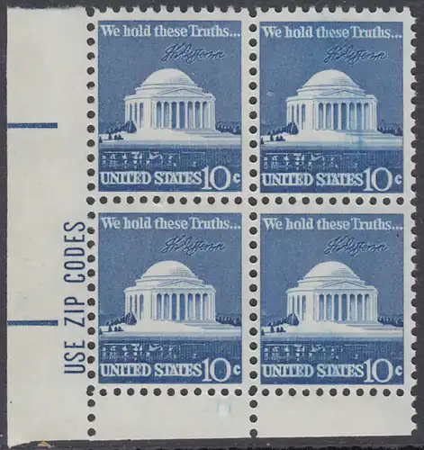 USA Michel 1127 / Scott 1510 postfrisch ZIP-.BLOCK (ll)  - Jefferson-Denkmal, Washington, DC