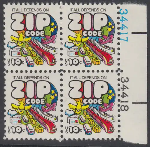 USA Michel 1129 / Scott 1511 postfrisch BLOCK RÄNDER rechts m/ Platten-# 34418 - Posttransport