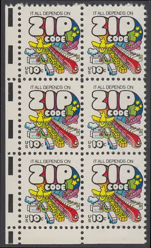 USA Michel 1129 / Scott 1511 postfrisch vert.BLOCK(6) ECKRAND unten links - Posttransport