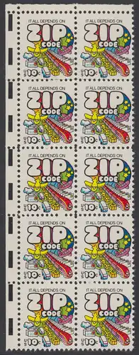 USA Michel 1129 / Scott 1511 postfrisch vert.BLOCK(10) ECKRAND oben links - Posttransport