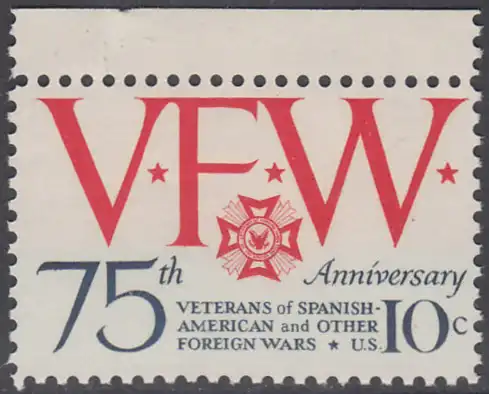 USA Michel 1132 / Scott 1525 postfrisch EINZELMARKE RAND oben - 75 Jahre Veteranen-Vereinigung; Emblem und Initialen