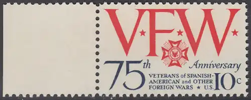 USA Michel 1132 / Scott 1525 postfrisch EINZELMARKE RAND links - 75 Jahre Veteranen-Vereinigung; Emblem und Initialen