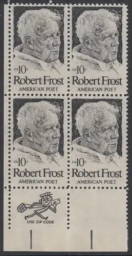 USA Michel 1133 / Scott 1526 postfrisch ZIP-BLOCK (ll) - Robert Lee Frost (1874-1963), Lyriker 
