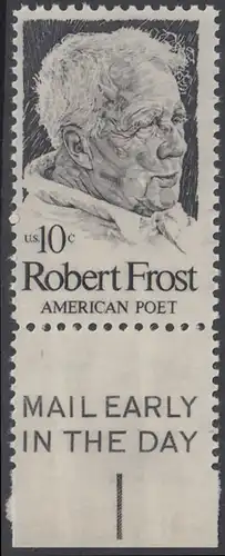USA Michel 1133 / Scott 1526 postfrisch EINZELMARKE RAND unten m/ Mail Early-Vermerk - Robert Lee Frost (1874-1963), Lyriker 