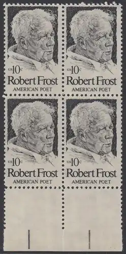 USA Michel 1133 / Scott 1526 postfrisch BLOCK RÄNDER unten - Robert Lee Frost (1874-1963), Lyriker 