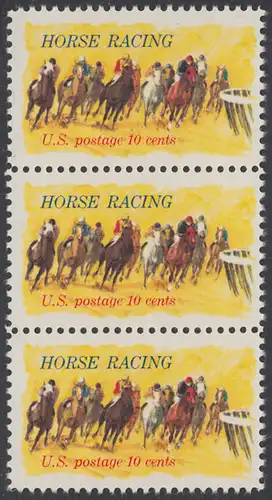 USA Michel 1135 / Scott 1528 postfrisch vert.STRIP(3) - Pferderennen „Kentucky Derby“; Derby-Reiter 