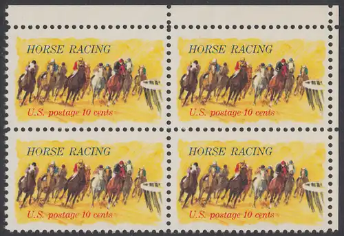 USA Michel 1135 / Scott 1528 postfrisch BLOCK ECKRAND oben rechts - Pferderennen „Kentucky Derby“; Derby-Reiter 
