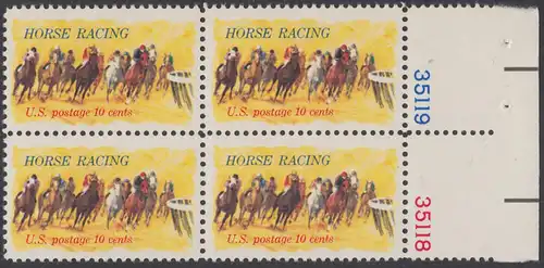 USA Michel 1135 / Scott 1528 postfrisch BLOCK RÄNDER rechts m/ Platten-# 35118 - Pferderennen „Kentucky Derby“; Derby-Reiter 