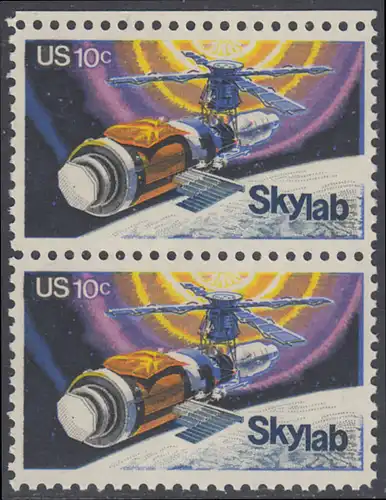 USA Michel 1136 / Scott 1529 postfrisch vert.PAAR RAND oben - Raumfahrtunternehmen Skylab