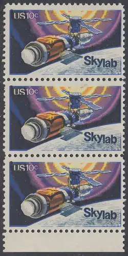 USA Michel 1136 / Scott 1529 postfrisch vert.STRIP(3) RAND unten - Raumfahrtunternehmen Skylab