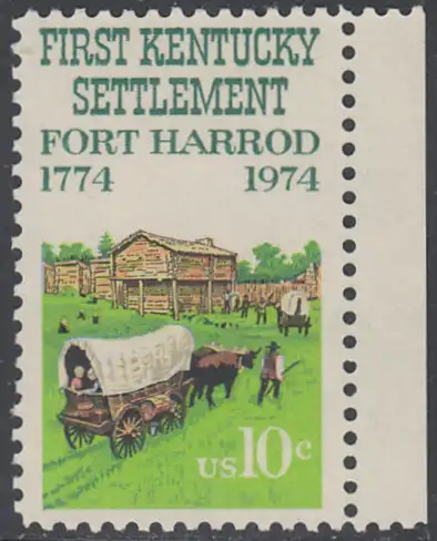 USA Michel 1149 / Scott 1542 postfrisch EINZELMARKE RAND rechts - Besiedelung von Kentucky; Planwagen vor Fort Harrod 