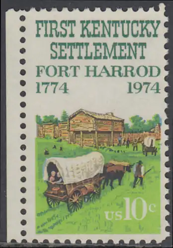 USA Michel 1149 / Scott 1542 postfrisch EINZELMARKE RAND links (a) - Besiedelung von Kentucky; Planwagen vor Fort Harrod 